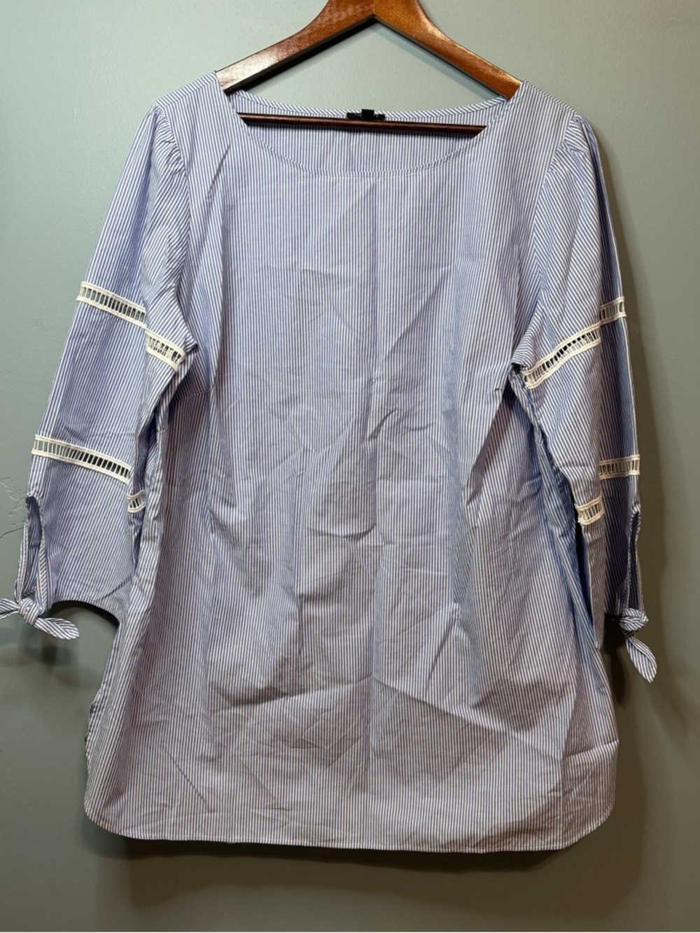 Talbots Blue White Stripe Tie Detail Poplin Tunic Top Blouse. Size 1X - Picture 2 of 9